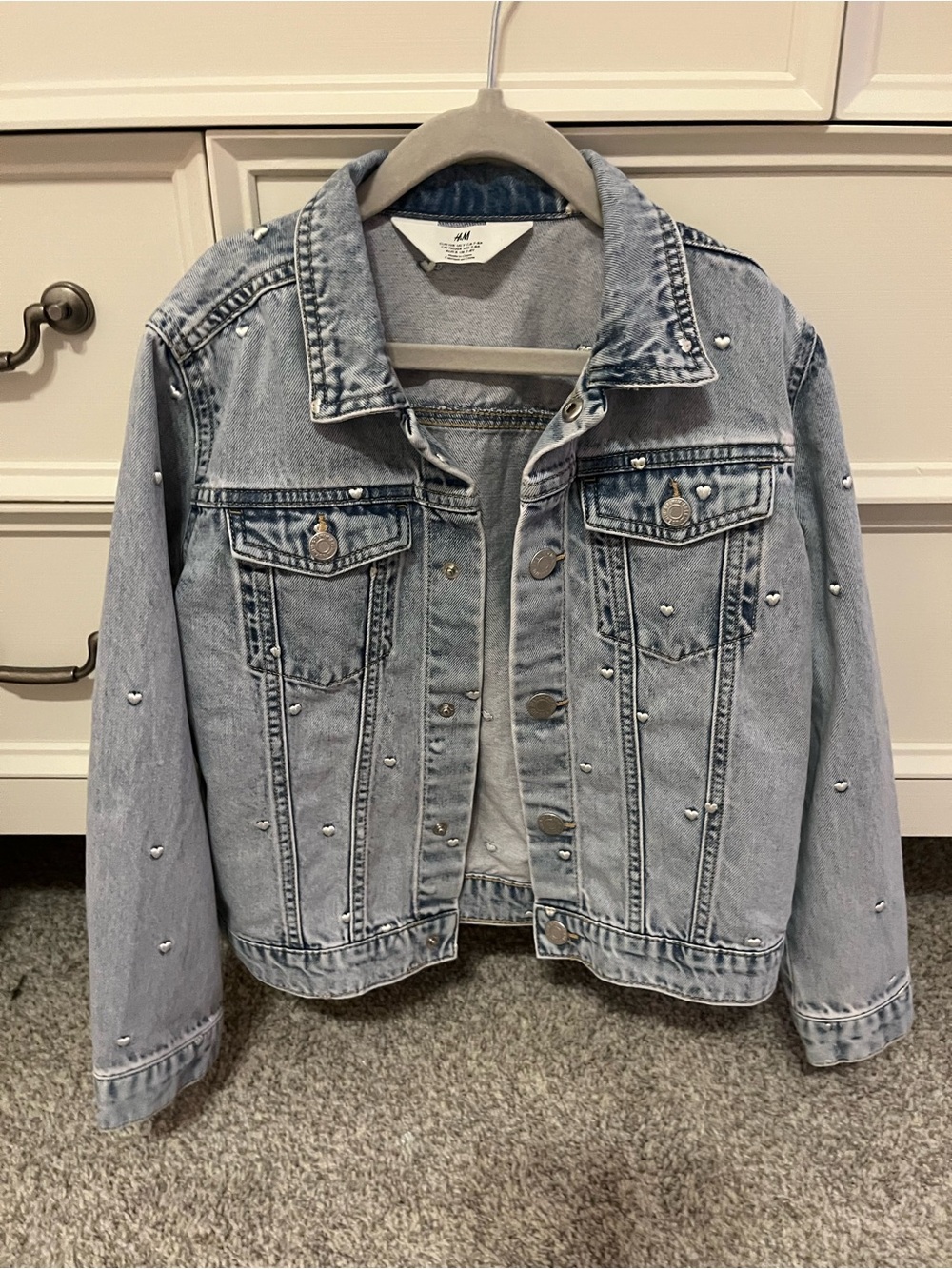 H&M Light Wash Denim Jacket with Heart Embroidery- Kids